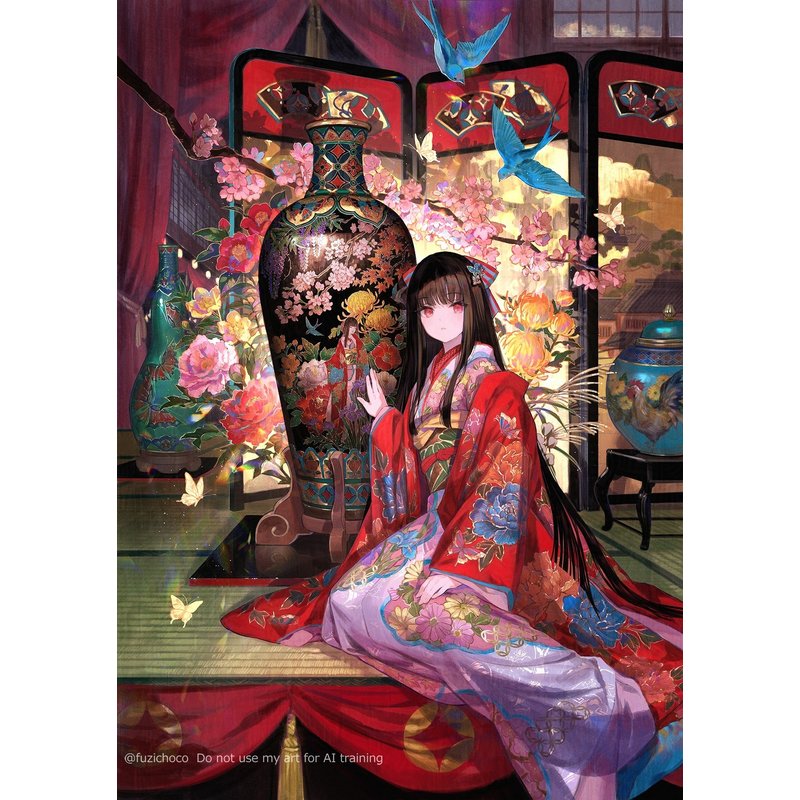 七宝花鳥美人図花瓶